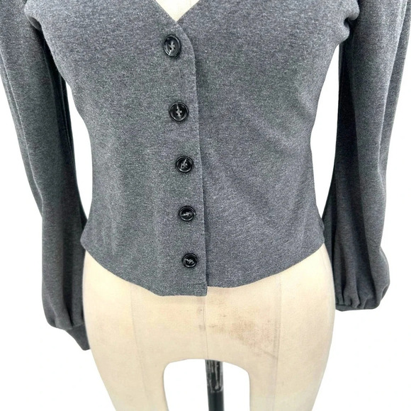Privacy Please x Revolve Gray Puff Sleeve Cotton‎ Cardigan Sweater Size Small - Picture 3 of 8